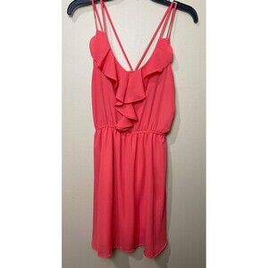 Alya from Francesca's Sleeveless Ruffle V Neck Dress Womens Small Bright Peach